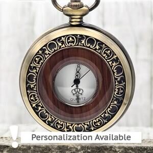Wooden Pocket Watch – Vintage Look Classic Wood Face Antique-Style Keepsake Gift